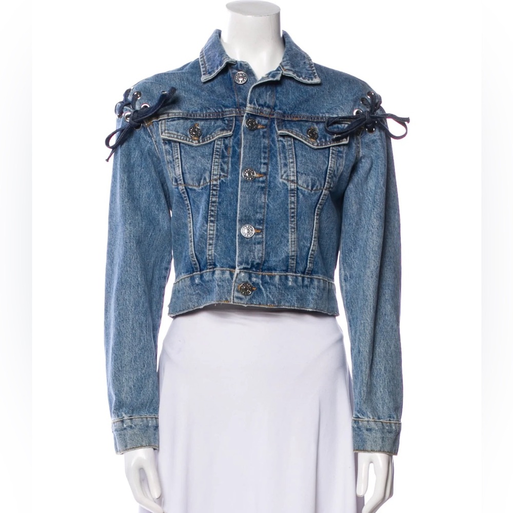 Sandro Stylish Blue Denim Jacket with Bow Accents Women Size S